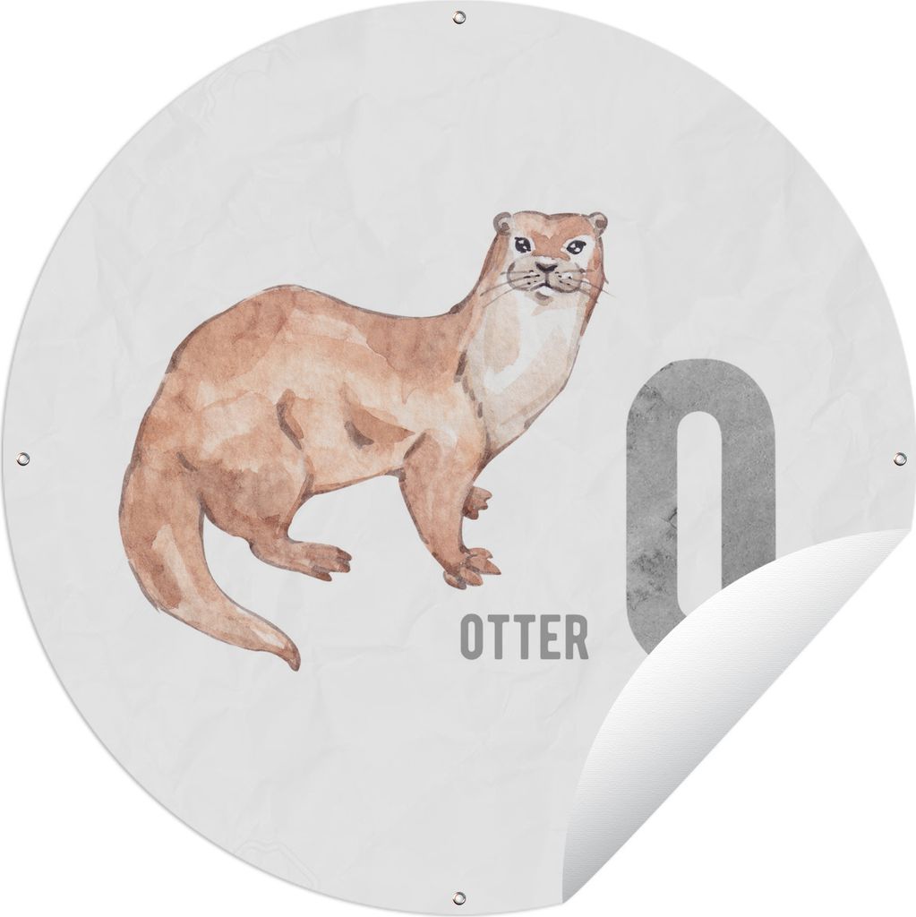 MuchoWow Gartenposter Outdoor-Poster Rund Alphabet - Tiere - Otter Ø 90 cm Gartendeko Rundes Poster draußen