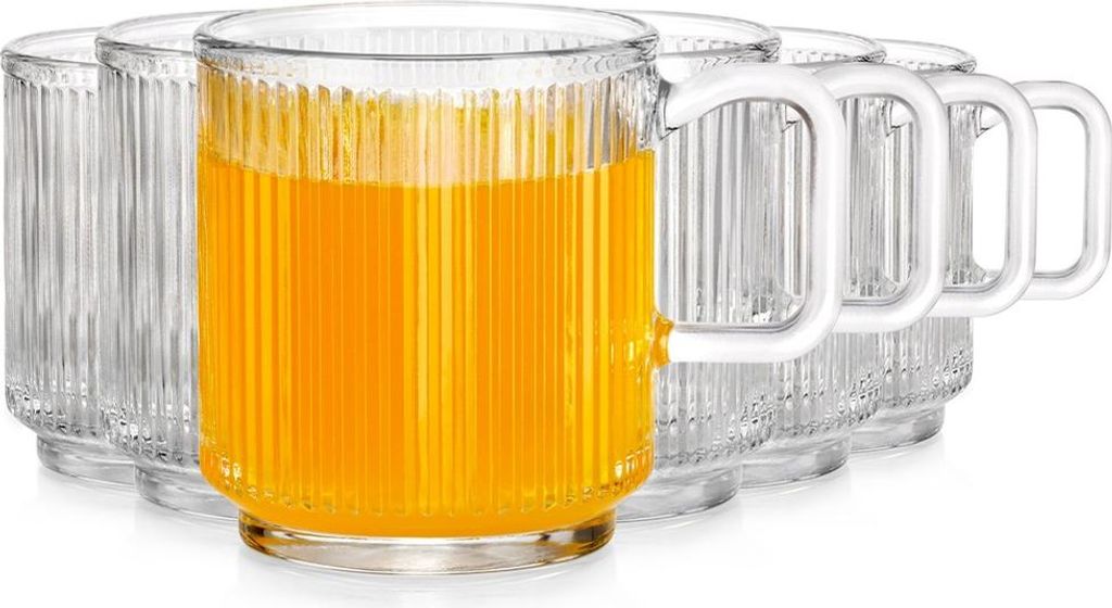 6x Rillengläser für Kaffee, Tee, Getränke, Set mit 350ml Gläsern