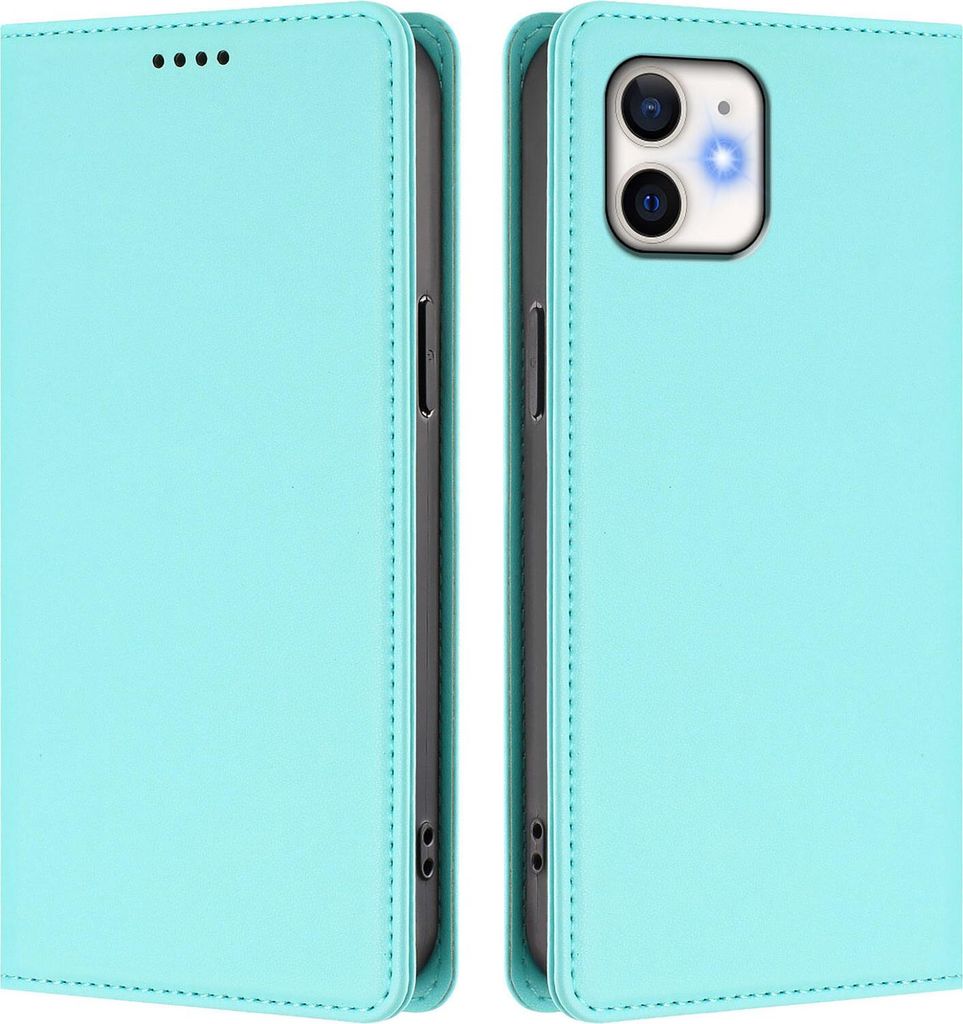 Handyhülle für iPhone 12/iPhone 12 Pro, Kunstleder Klapphülle Stoßfeste Magnetische Hülle mit Ständer Türkis