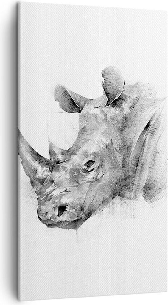 Bild auf Leinwand - Leinwandbild - Einteilig - Nashorn Porträt Grafik - 45x80cm - Wand Bild - Wanddeko - Wandbilder - Leinwanddruck - Bilder - Wan...