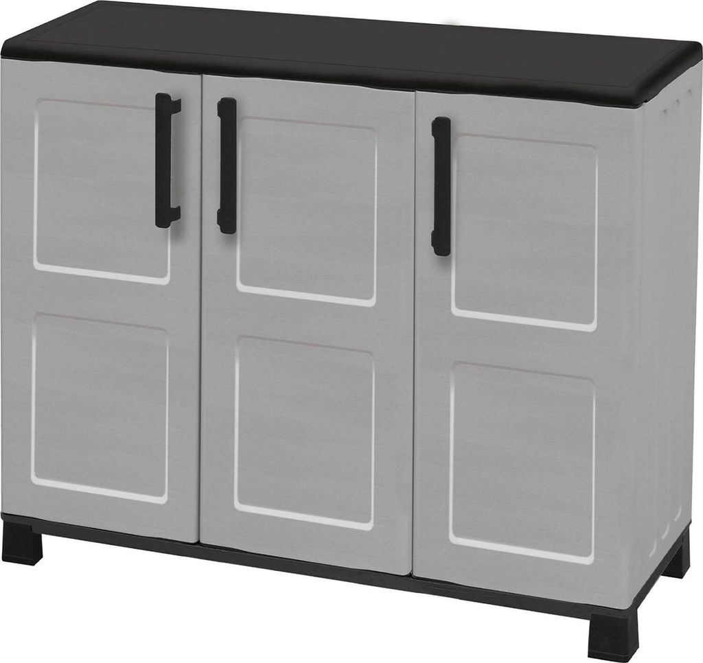 Outdoor-Garderobe aus Fell, Mehrzweck-Balkongarderobe, 3-türiger Outdoor-Schrank, 100 % Italy, 102 x 37 x 90 cm, Hellgrau und Schwarz, kariertes ...