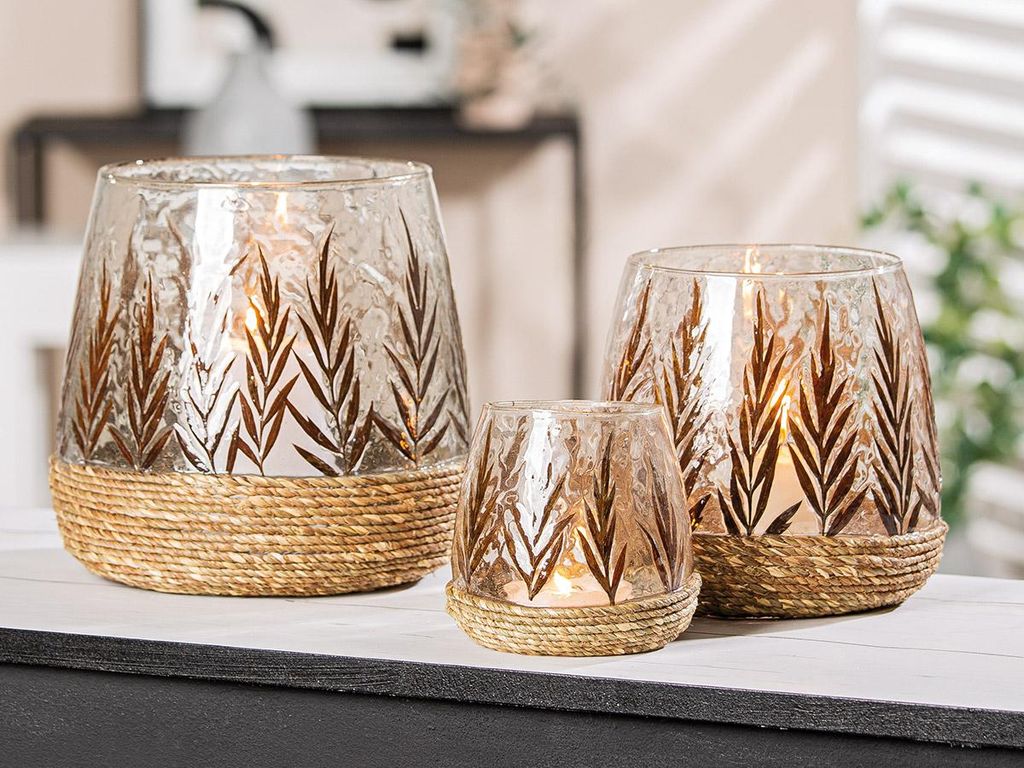 Gilde Windlicht, konisch, Greenery, Blattdesign, Glas, Produktbild 
