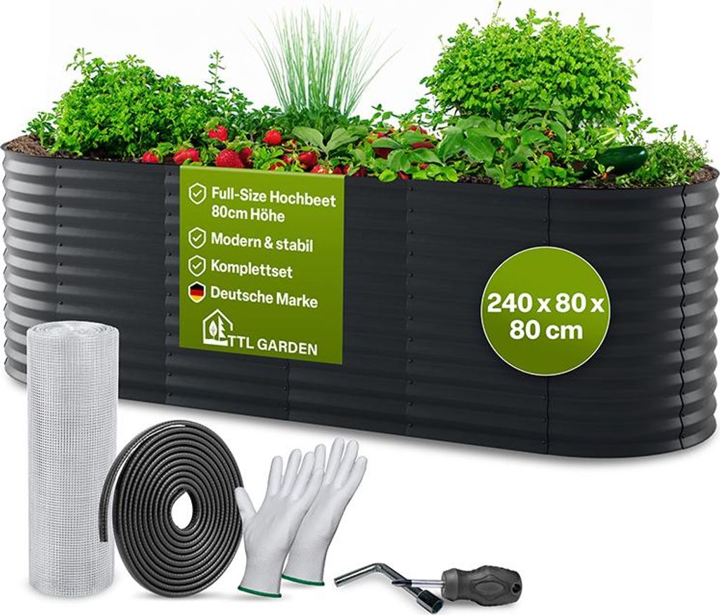 TTL GARDEN Hochbeet ELEGANCE L 240x80x80cm Anthrazit – Produktbild 