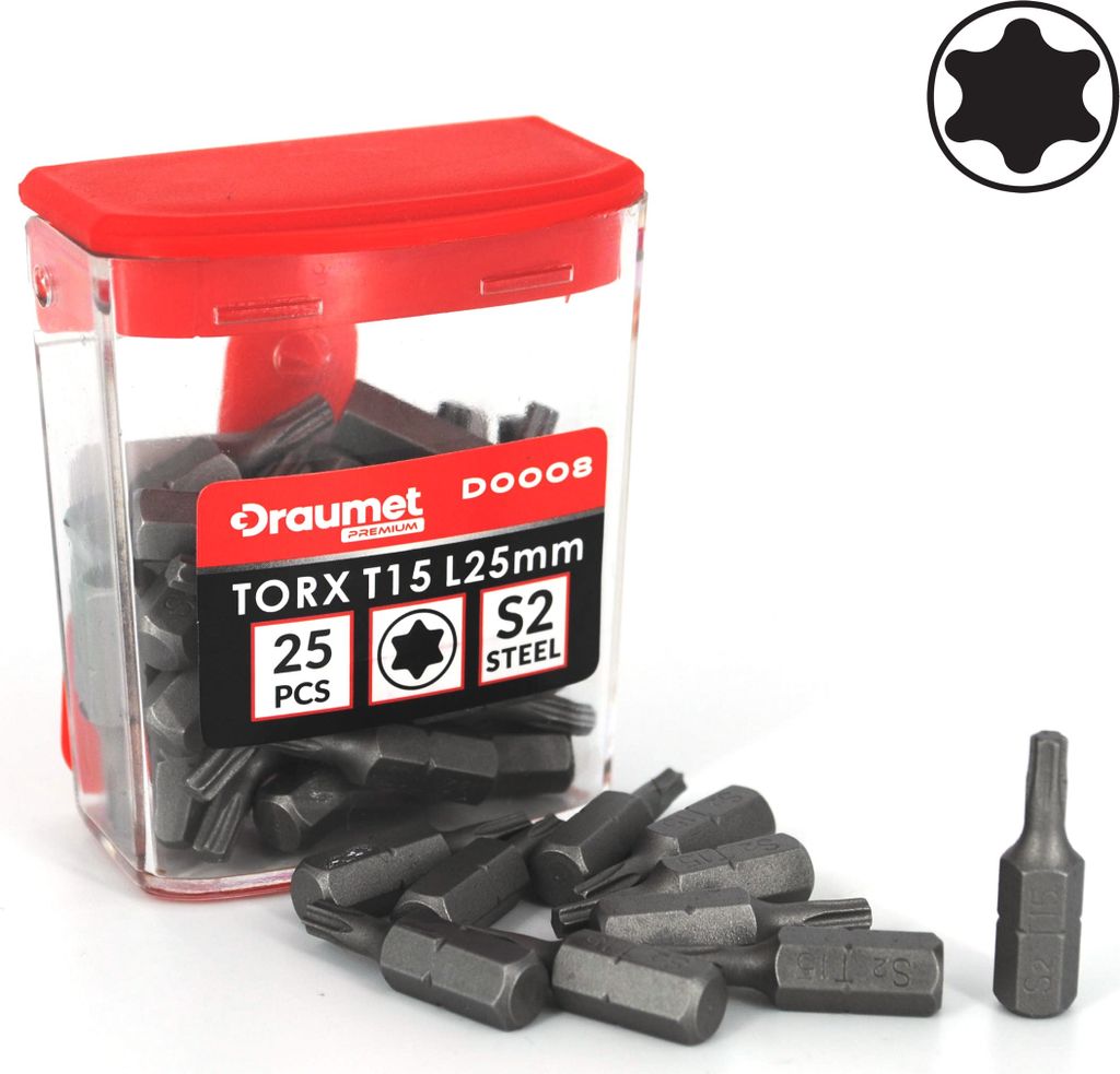 25 TORX T15 Bits aus S2 Stahl Schraubendreher TX15 Bit Produktbild 
