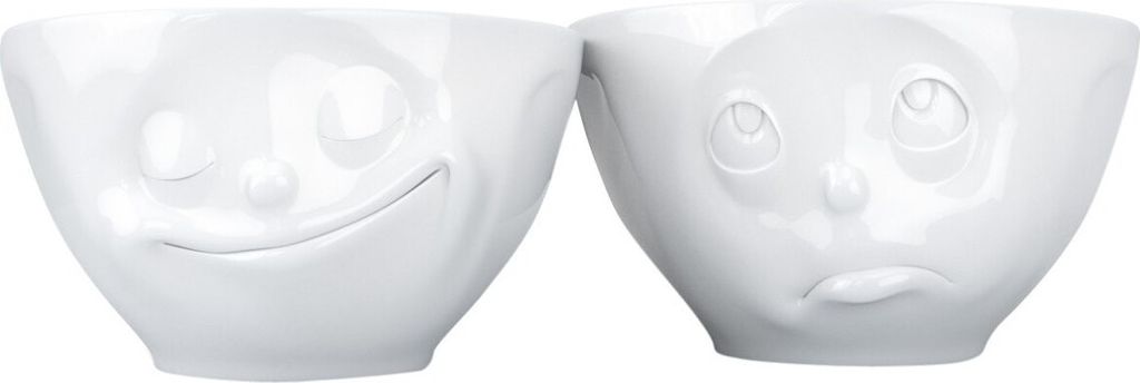 FiftyEight T012301 Schälchen-Set Glücklich OchBitte 2-teilig Hartporzellan 200 ml, weiß