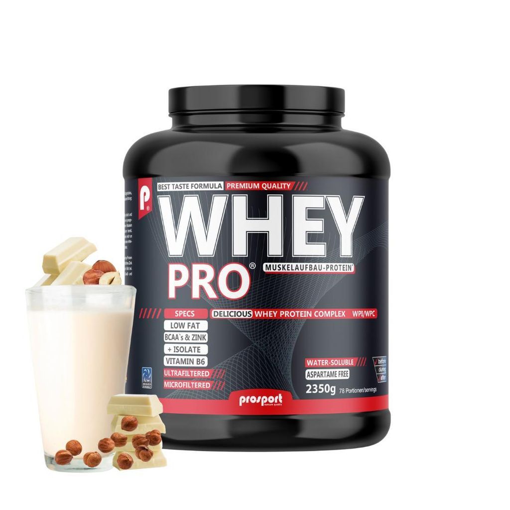 Prosport WHEY PRO – White-Choc Hazelnut 2350g – Whey Protein Pulver mit CFM Whey Isolat & UF Whey Konzentrat, Zink & Vitamin B6, (EAAs)