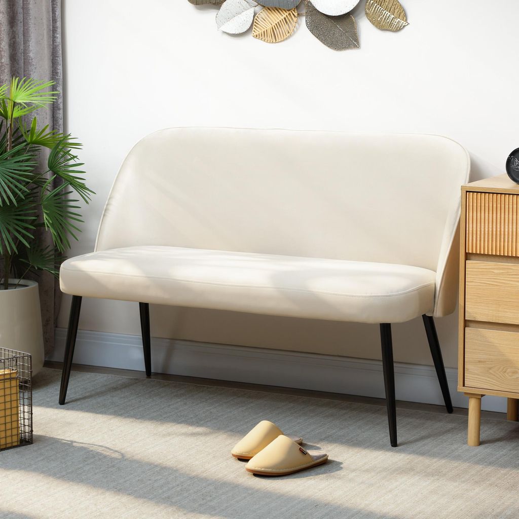2-Sitzer-Sofa, moderne Polstercouch mit Metall- und Holzrahmen, samtartiger Stoffbezug, Beige, 127,0x63,0x84,5 cm, ergonomisch