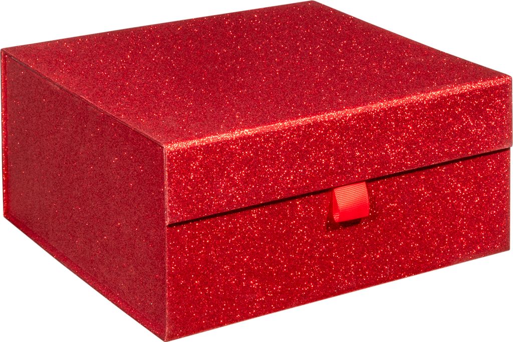 Luxus Geschenkbox, Magnetbox GLITZER ROT Format 25x25x12cm Produktbild 