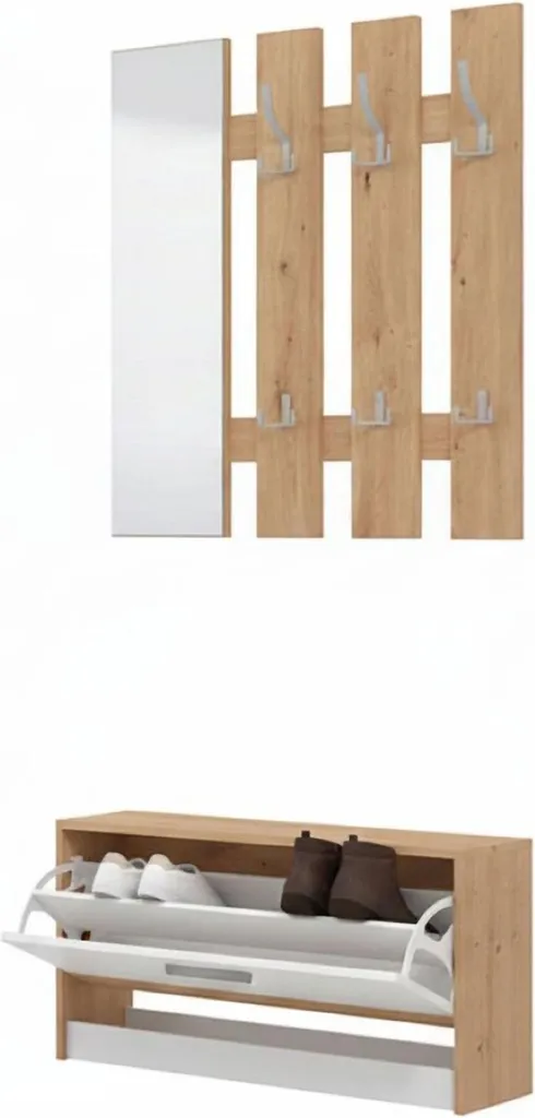 Aménager une Entrée Moderne : Meuble Blanc avec Miroir 92x28x202 cm