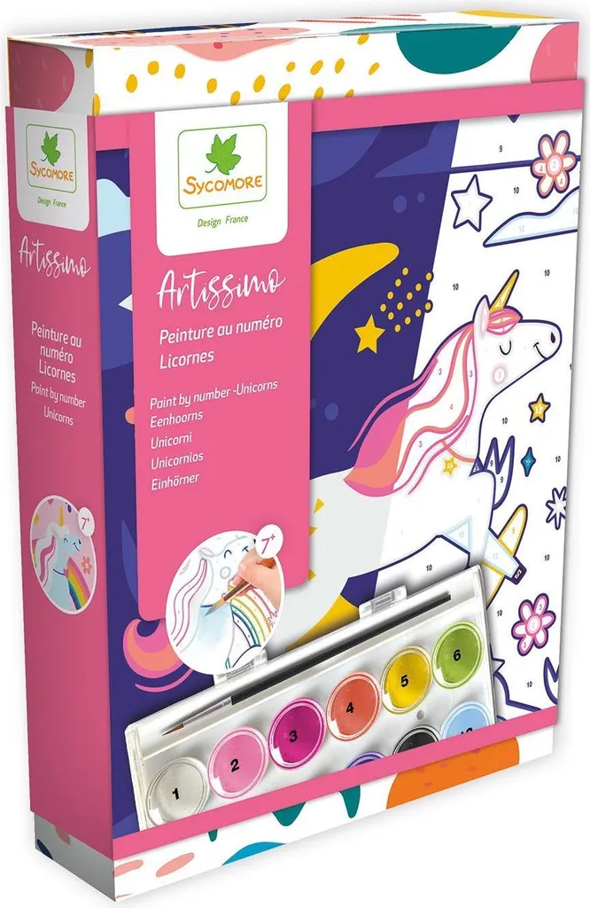 Kit Pittura Numerata Unicorni Sycomore Artissimo - Regalo Creativo 7 Anni