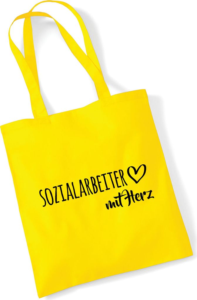 Huuraa Jutebeutel Sozialarbeiter mit Herz 10 Liter Yellow Baumwolle Tasche Geschenkidee