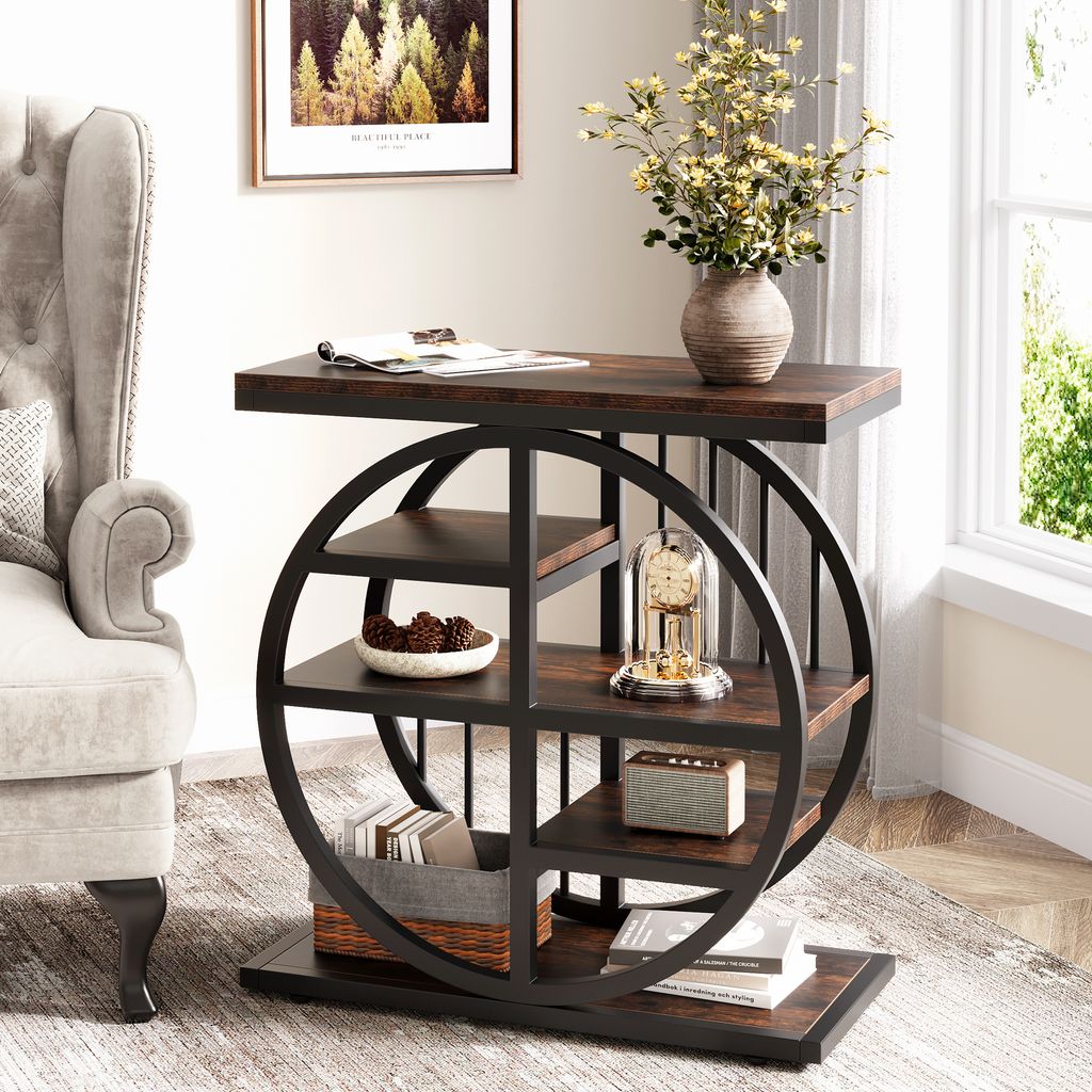 Tribesigns 5-Tier Beistelltisch Schmaler Holz, 60 x 30 cm Couchtisch Sofatisch mit Metallrahmen, Industrielle Beistelltisch Nachttisch für Wohnzimmer