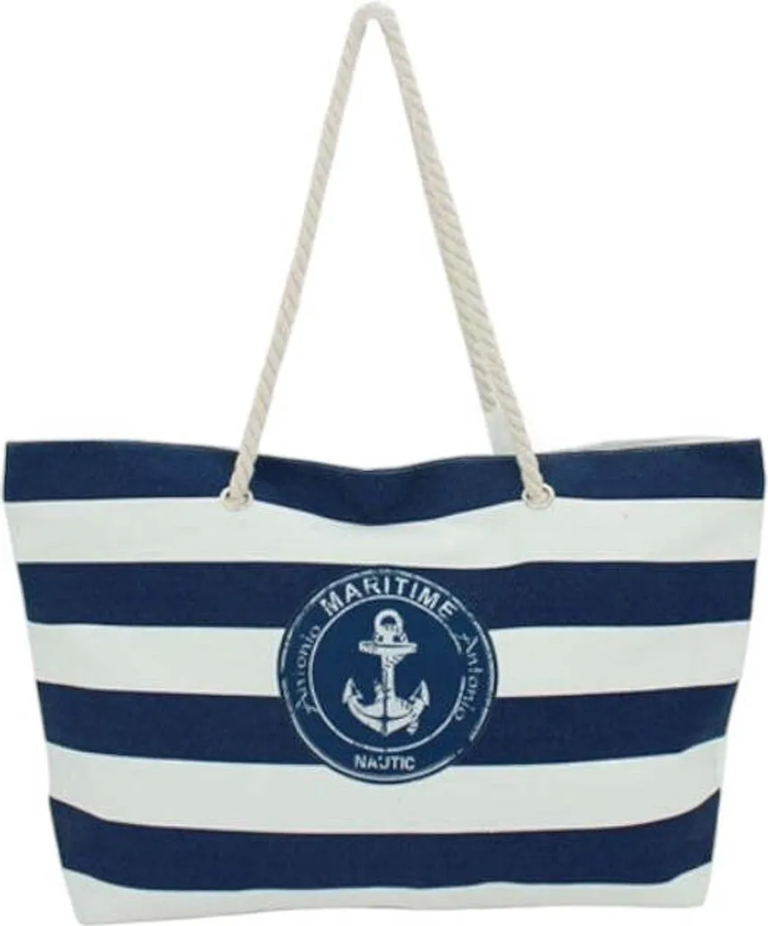 Maxi Shopper Mare XXL Blu/Bianco | Borsa Nautica con Ancora 66x40