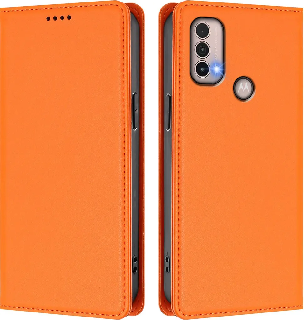 Custodia Motorola Moto E20 E30 E40 Flip Cover Arancione in Pelle PU
