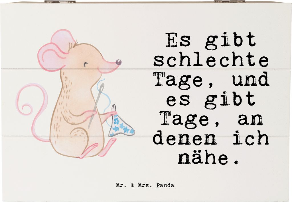 Mr. & Mrs. Panda Box Maus Nähen 22 x 15 cm - Weiß - Geschenk, Nähmaschine, geschenkkiste, Geschenkbox, Nähkurs, Kreatives Hobby, Truhe, Holzkis...