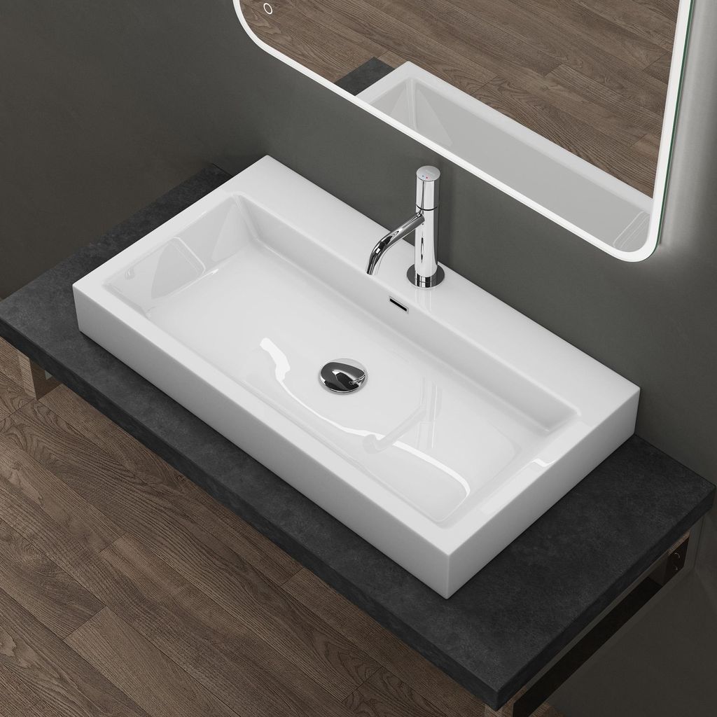 doporro Vasque à Poser 76,5cm Lavabo Suspendu Blanc Image du produit 