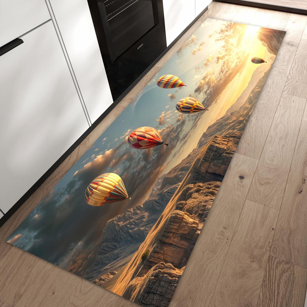 Küchenteppich 80x250cm rutschfest & abwischbar PVC Läufer - Landschaft mit Ballons