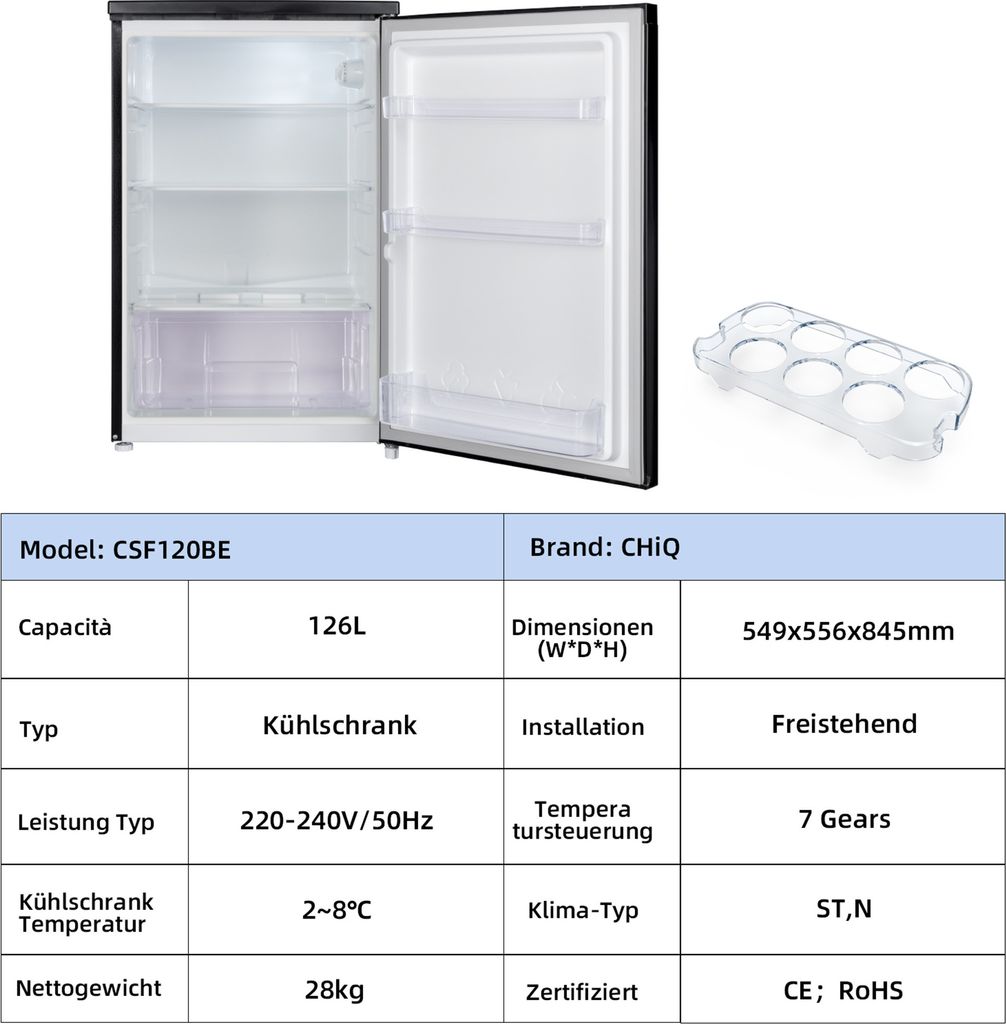 ChiQ CSF120BE Vollraumkühlschrank, Gesamtvolumen 126 Liter, Produktbild 6