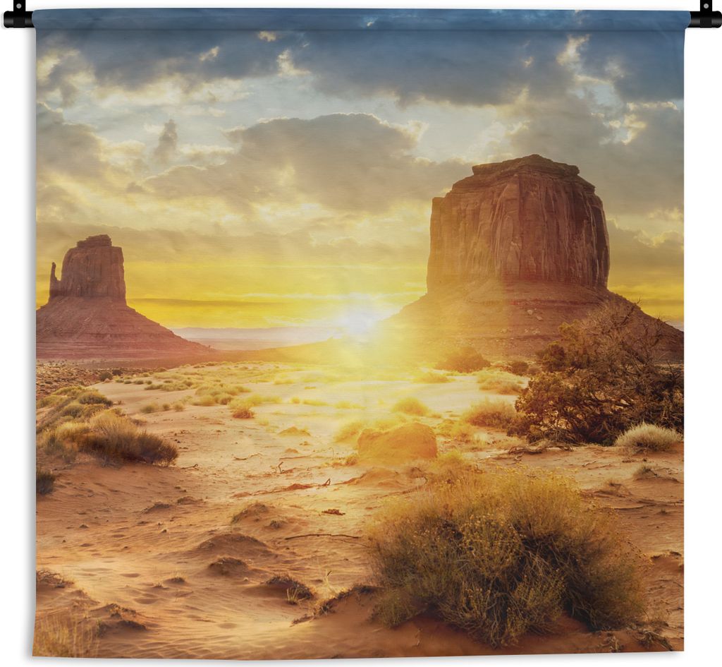 MuchoWow Wandteppich Wandbehang Sonnenuntergang - Felsen - Landschaft - Horizont 120x120 cm Tapisserie Dekoration Wandtuch - Modern - Baumwollgewebe