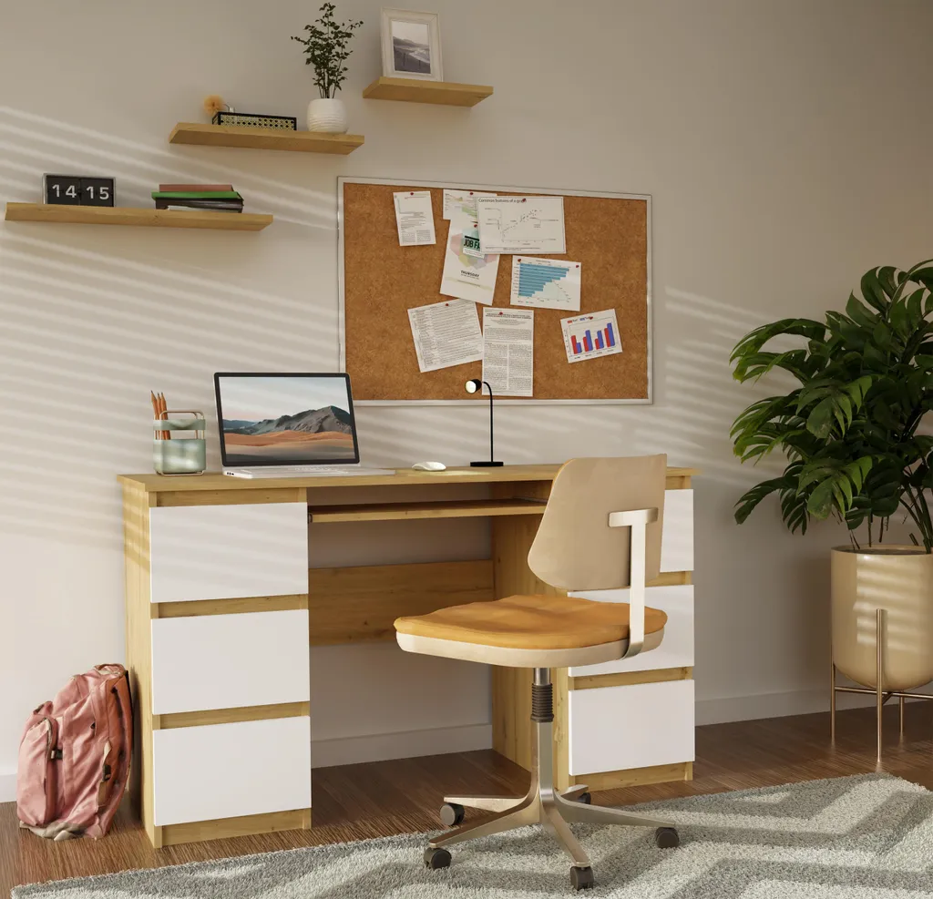 Table de bureau HOLLOW en chêne artisanal bicolore - Design Compact