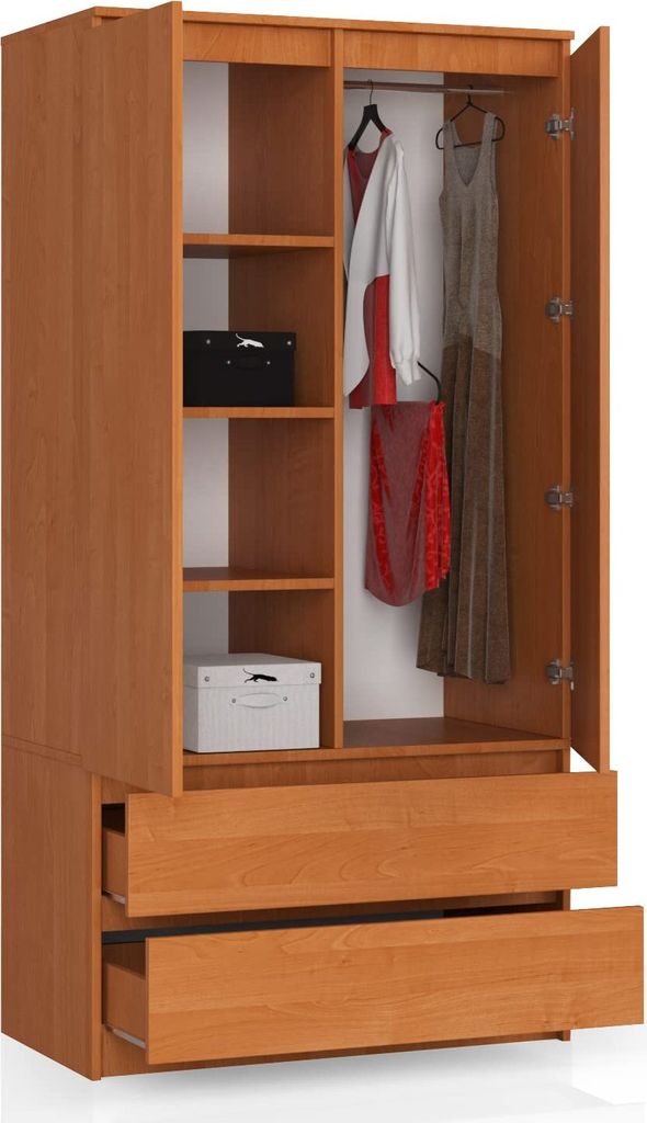 BDW, Armoire 2 portes, 2 tiroirs, 180x90x51 cm, aulne Image du produit 