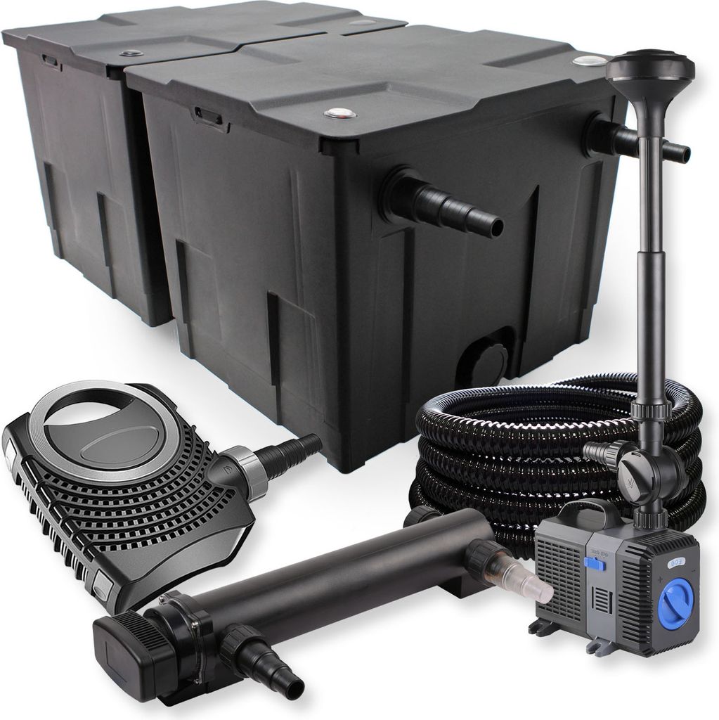 SunSun Komplettset: CBF-350B Teichfilter bis 60000 L Teichfilteranlage, CTF-8000 Teichpumpe 8000l/h 70W, CUV-324 Teichklärer 24W, 25m Teichschlauc...