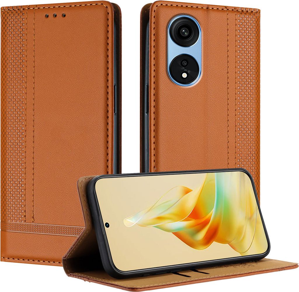 Handyhülle für OPPO A1 Pro Leder Flip Klappbare Schutzhülle mit Standfunktion Braun