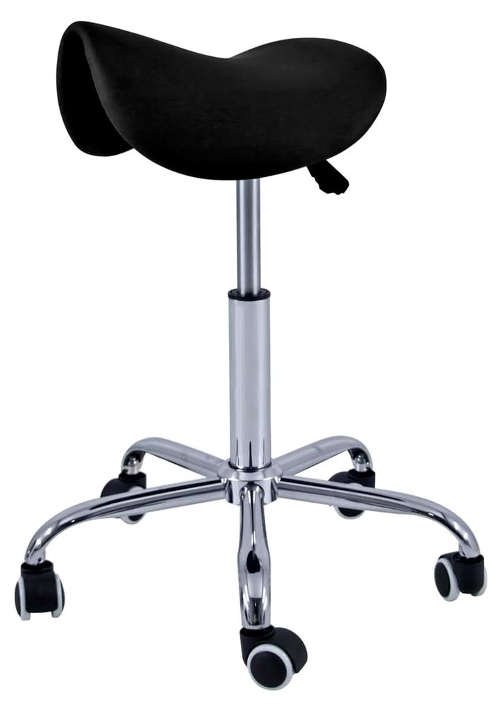 Pony-Hocker mit 5 Rädern, Chromgestell, schwarzer Farbe, Kunstlederpolsterung, höhenverstellbar, leicht, ergonomisches Design, drehbar, bis zu 15...