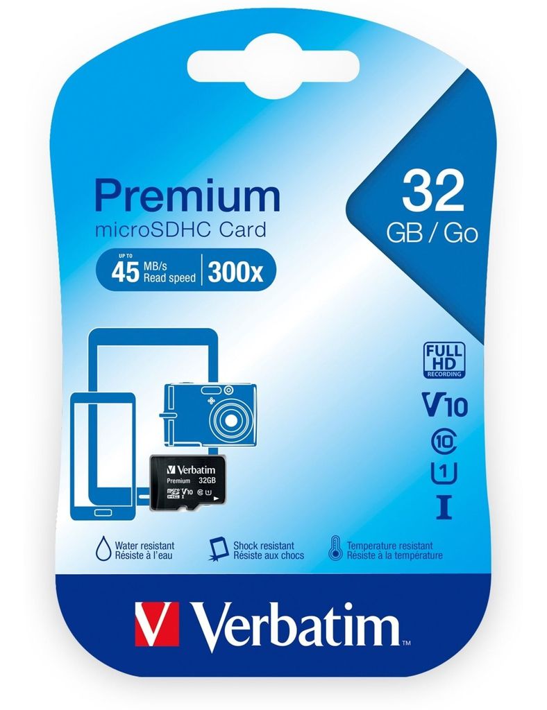 Verbatim Premium, 32 GB, MicroSDHC, Trieda 10, 90 MB/s, 10 Obrázok produktu 