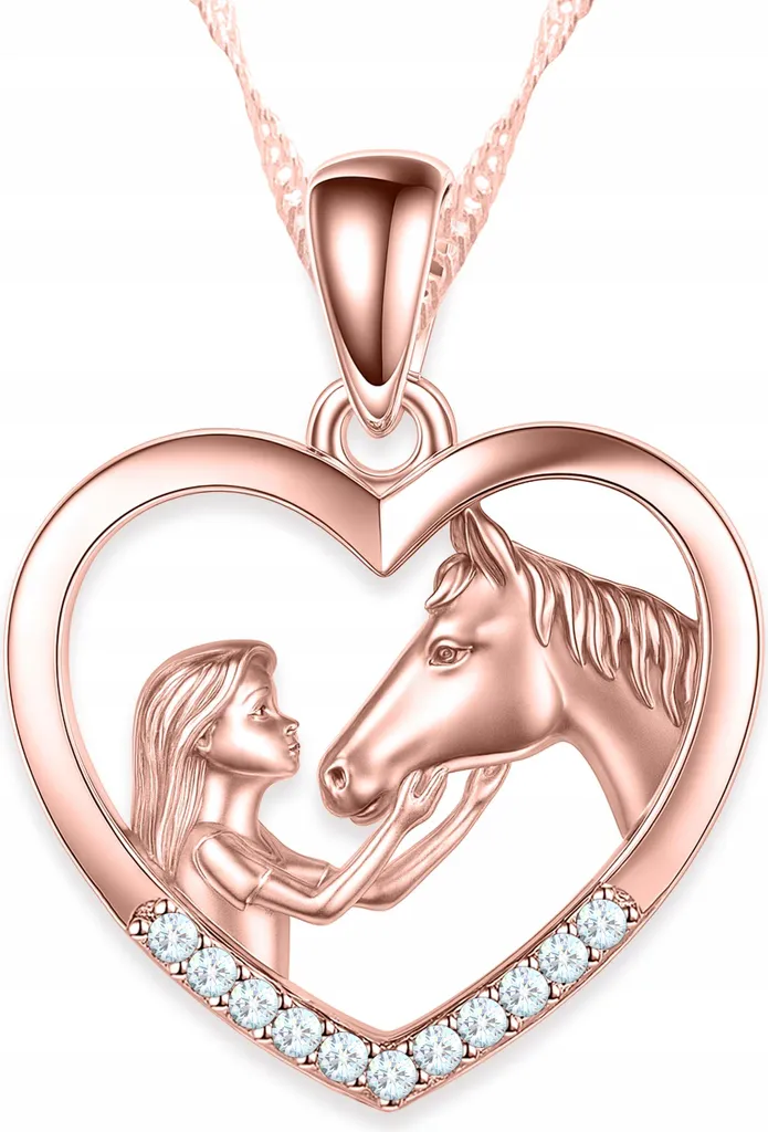 Collana con cuore, ragazza e cavallo in zirconi placcati oro, argento 925