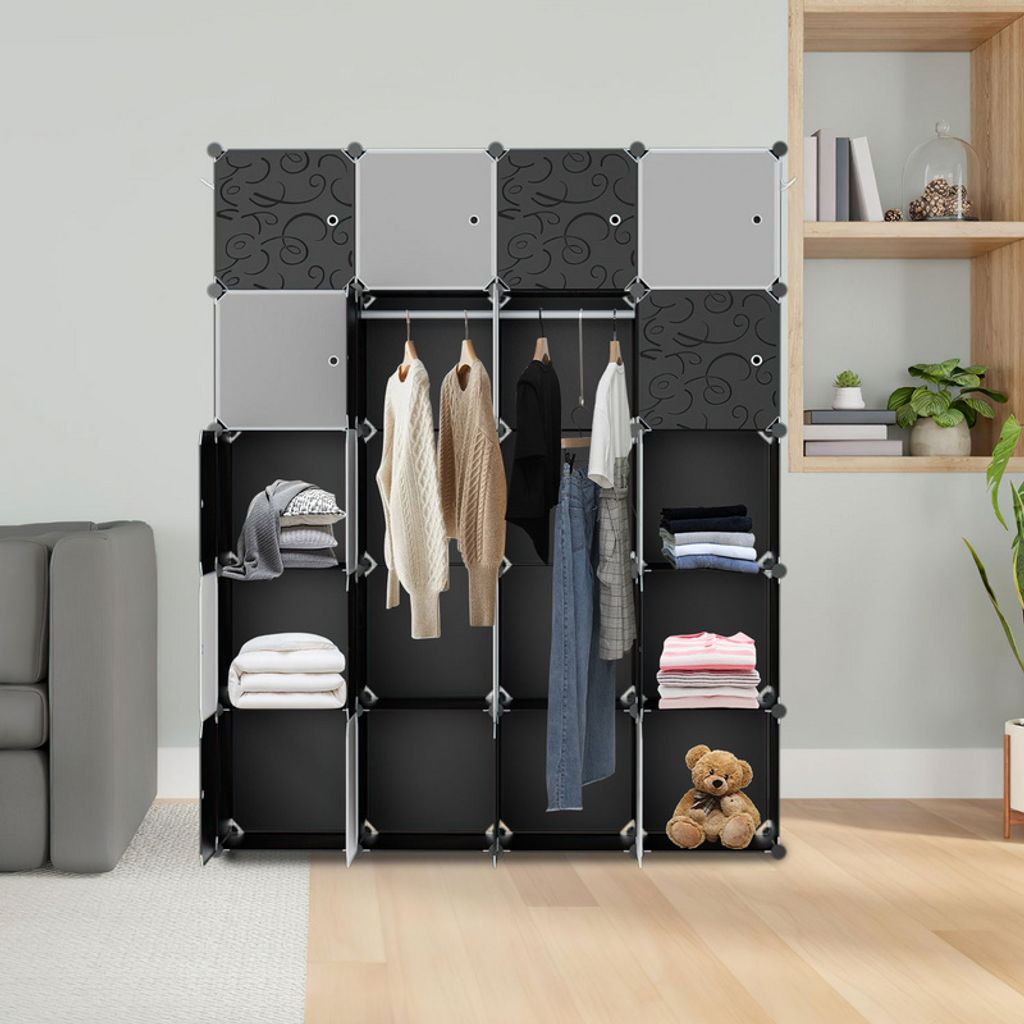 Clanmacy Kleiderschrank DIY Bücherregal Schrank Standregal mit Türen 20 Würfel