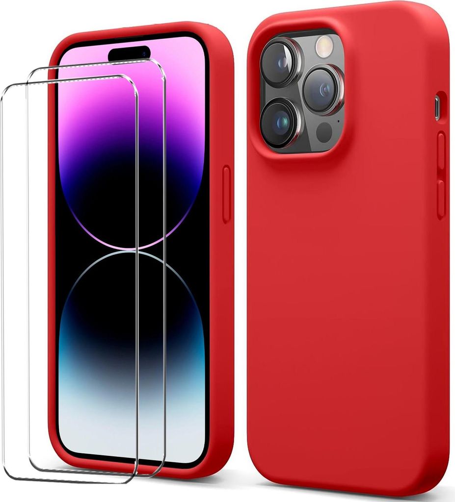 2in1 Schutz Cover Set für das Apple iPhone X / Xs besteht aus 2x 9H Glas Folie Display Schutzfolie und 1x Silikon Case Schutzhülle - Hülle in Rot