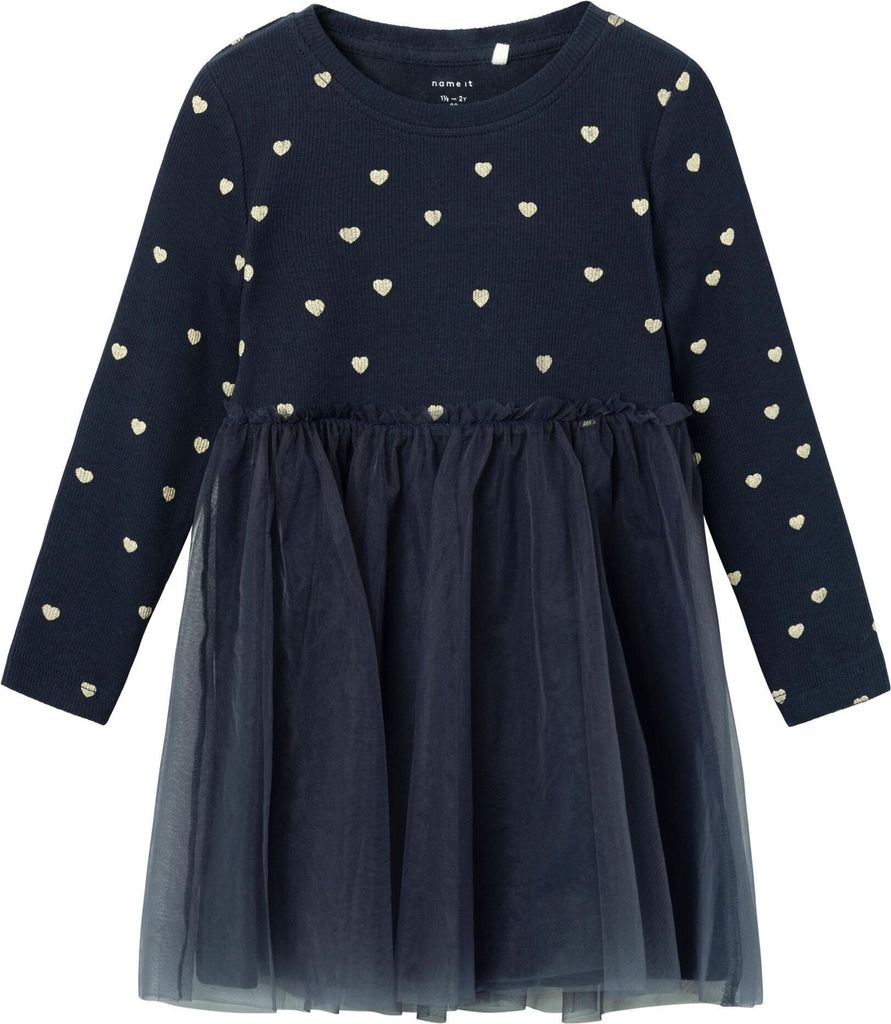 NAME IT Kleid Regular Fit Tüll-Detail Langarm knielang Größe: