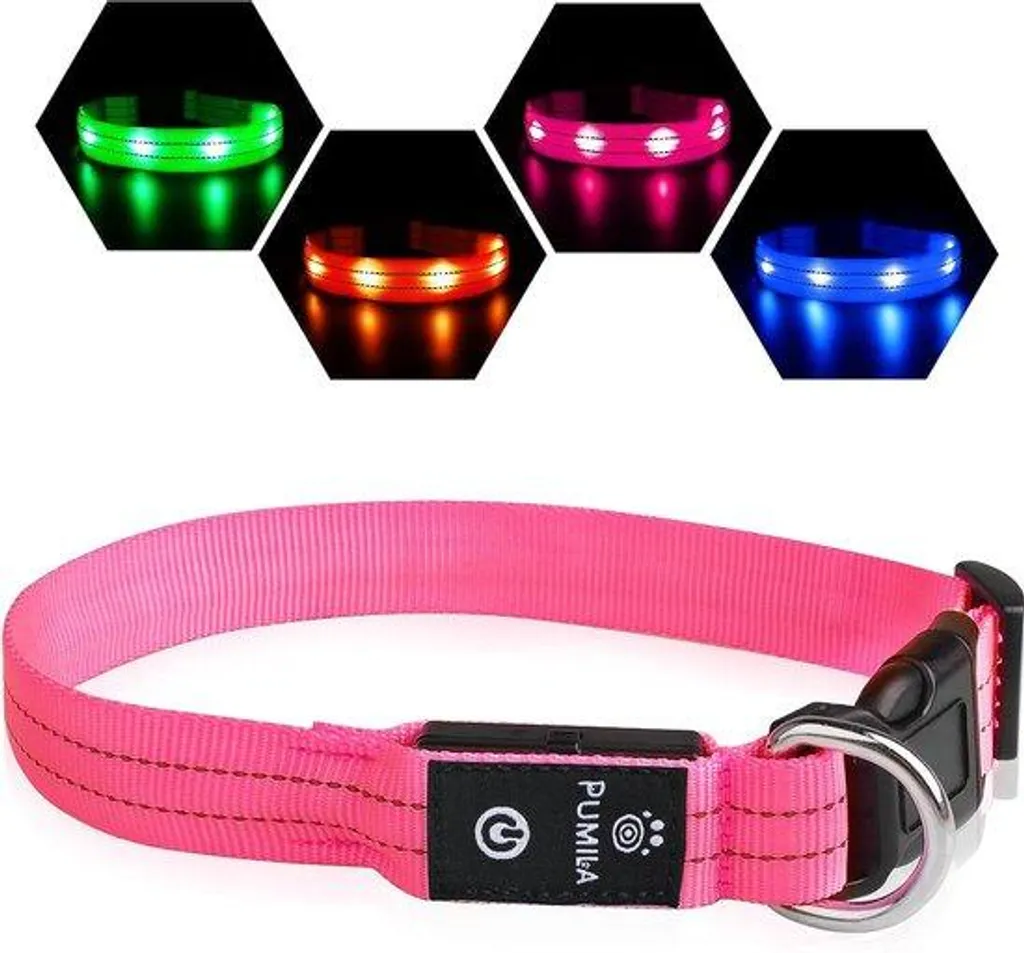 Collier étanche rechargeable USB rose taille S avec éclairage LED fixe