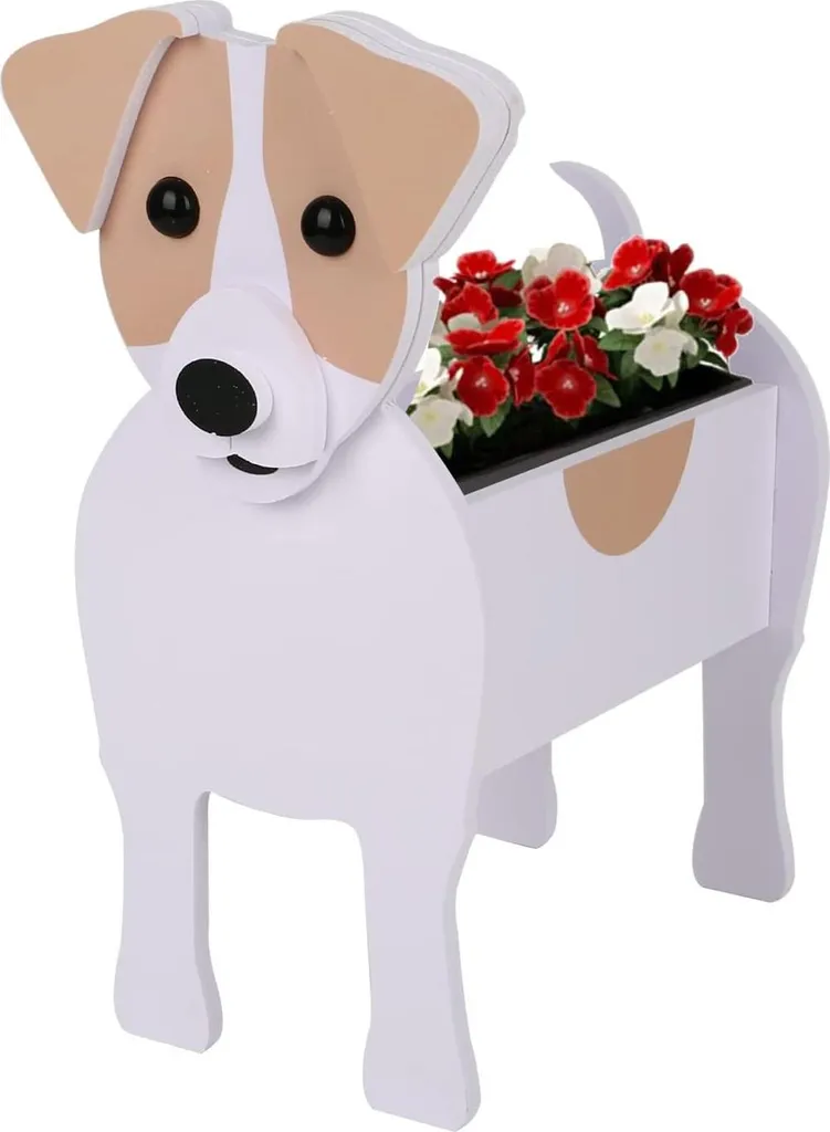 Cache-pot chien Jack Russell robuste - Support plante design bois amovible