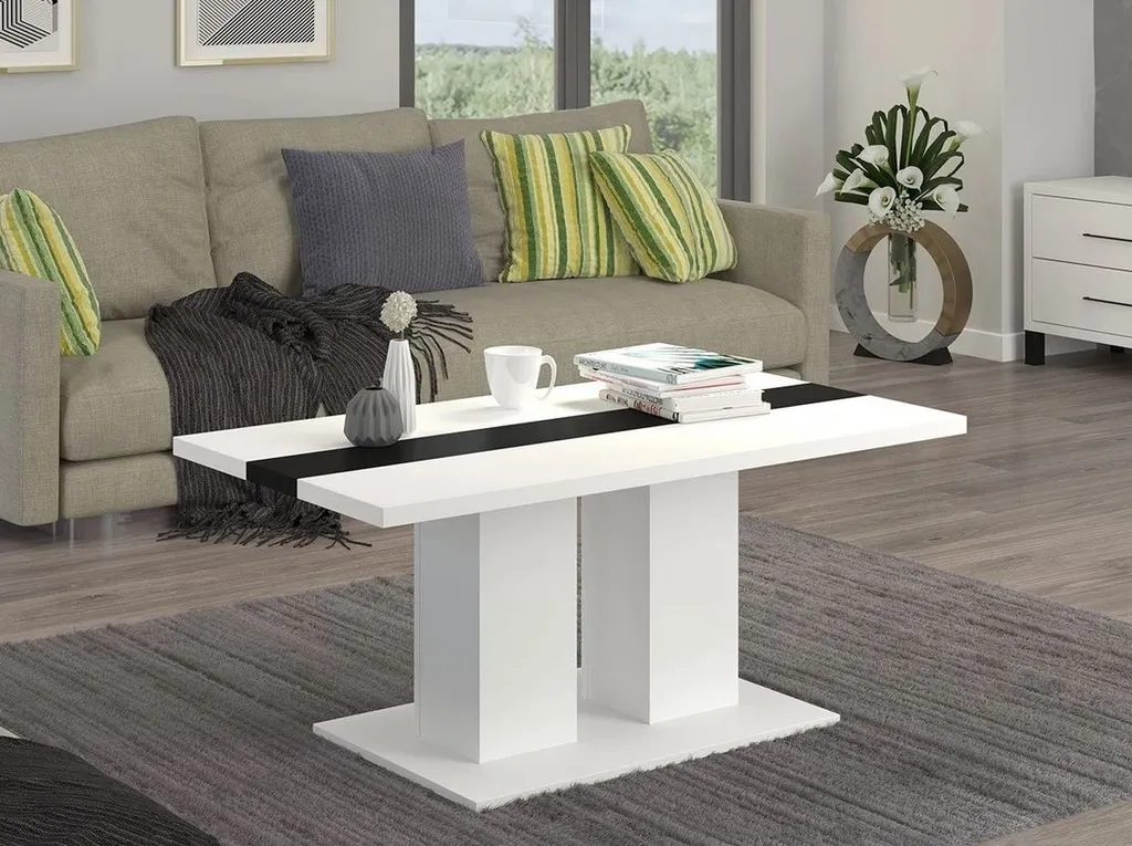 Tavolino Basso ASHE Bianco/Nero - Arredo Living Minimalista