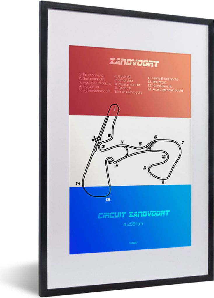 MuchoWow MuchoWow Gerahmtes Poster F1 - Zandvoort - Rennstrecke 40x60 cm - Poster mit zchwarzem Bilderrahmen - Poster in Rahmen