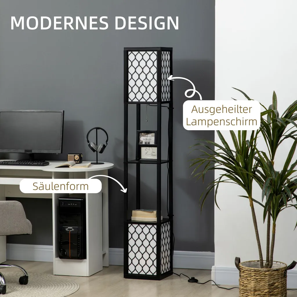 Lampadaire avec Tablette de Rangement et Double Éclairage pour Salon