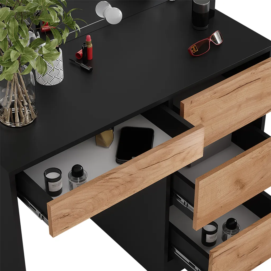 Table de Maquillage Anthracite avec Miroir et LED Vicco Sherry 90cm