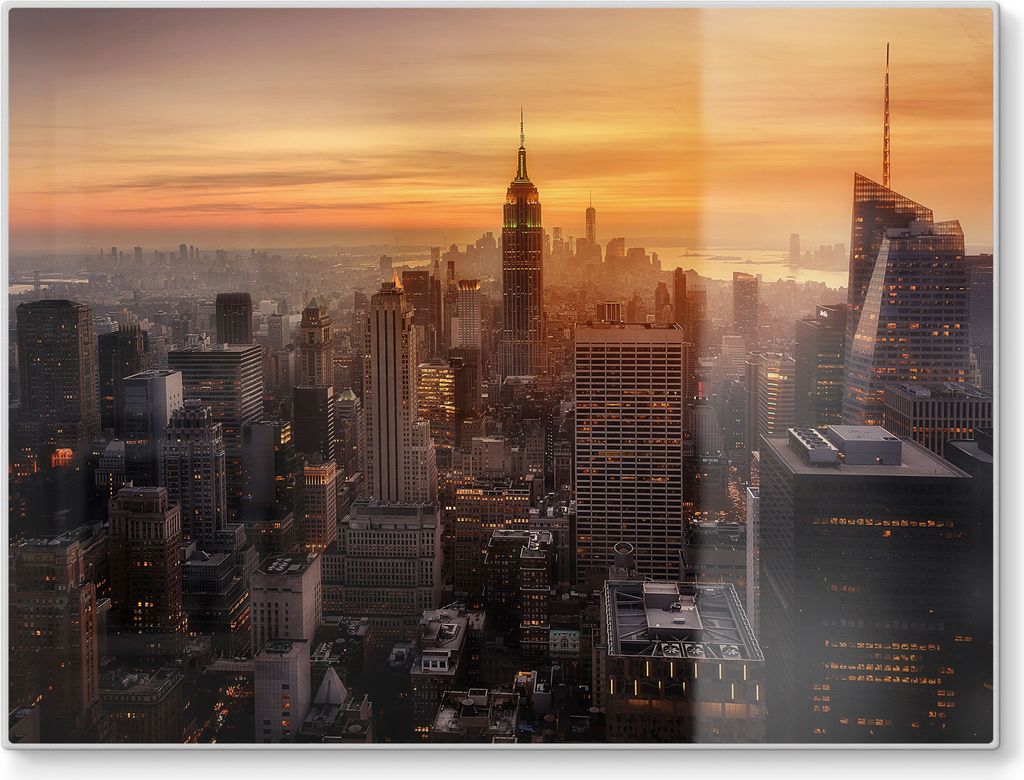 DEQORI Schneidebrett Glas 40x30 cm 'Goldene Stadtsilhouette' Schneideplatte Servierplatte
