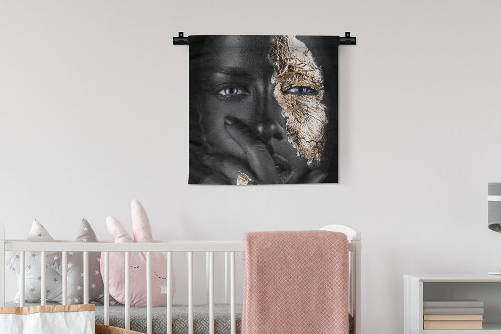 MuchoWow Wandteppich Wandbehang Frau - Blau - Gold 60x60 cm Tapisserie Dekoration Wandtuch - Dekorationen - Wand Decke