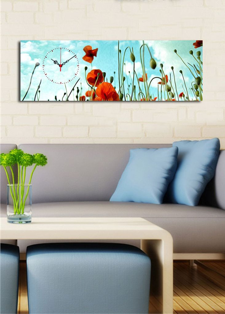 Opviq, 3090CSMOR- CLA1684, Bunt, Wanduhren, 30 x 90, 100% Wildleder -Leinwand