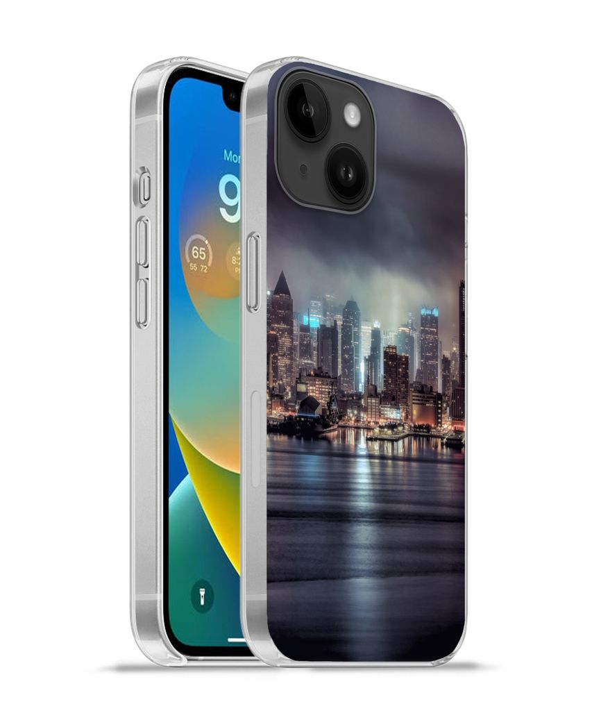 MuchoWow Handyhülle Schutzhülle Hülle für Apple iPhone 14 - Softcase New York - Amerika - Skyline Silikon Softcase Handy Hülle - Mobiltelefo...