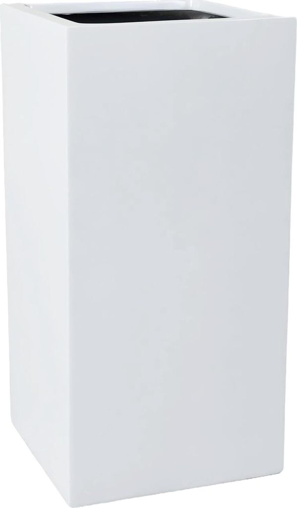 VIVANNO Pflanzkübel Fiberglas BLOCK Säule, Weiß matt - 40x40x80 cm