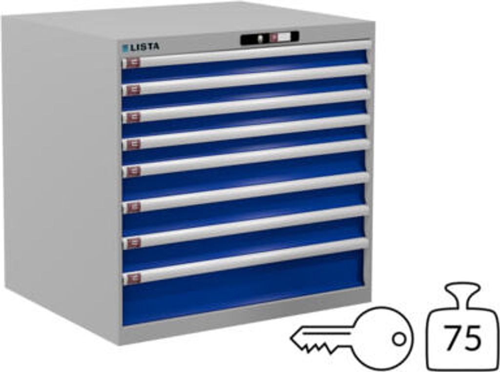 Lista Schubladenschrank - 78.682.518 - 850x870x725 mm (HxBxT) - 8 Schubladen - 75 kg - Key Lock - RAL 7035/RAL 5005
