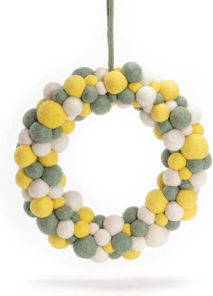 Couronne en feutre jaune-vert 30 cm - Design nordique et épuré en laine