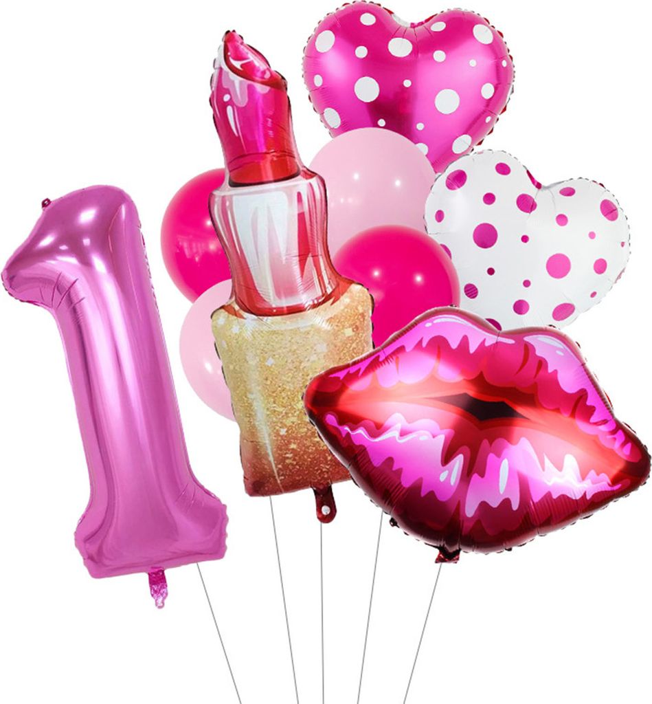 1 Set Luftballons mit Zahlen, Lippenstift, Herzform, rosa, auslaufsicher, wiederverwendbar, für Frauen, Geburtstagsparty, Junggesellinnenabschied,...