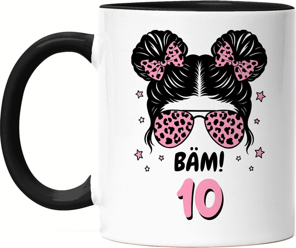 Bäm 10 Geburtstag Tasse Schwarz Mädchen Geschenk Kindergeburtstag Partydeko Überraschung cooles Motiv originelle Geschenkidee