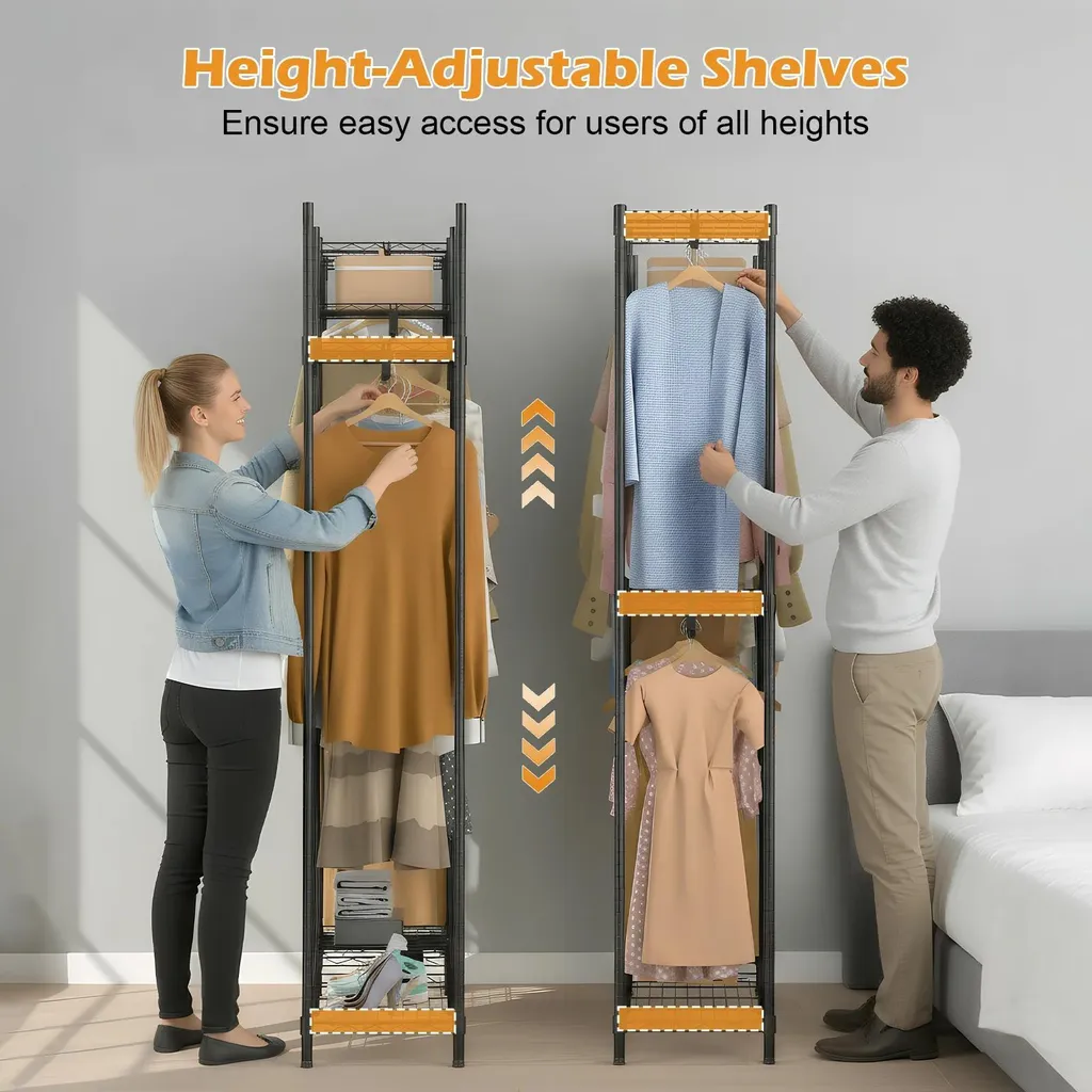 Dressing ouvert modulable avec étagères et penderie en acier gris