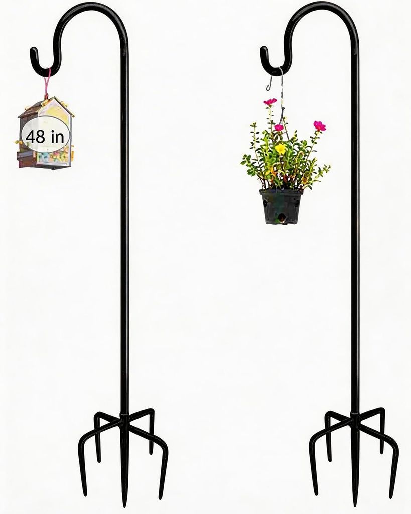 Gartenhaken, 2 Stück, 120 cm lange Metall-Gartenpfosten mit robusten, rostbeständigen Haken und einem 5-zackigen Sockel, für Solarbeleuchtung, P...